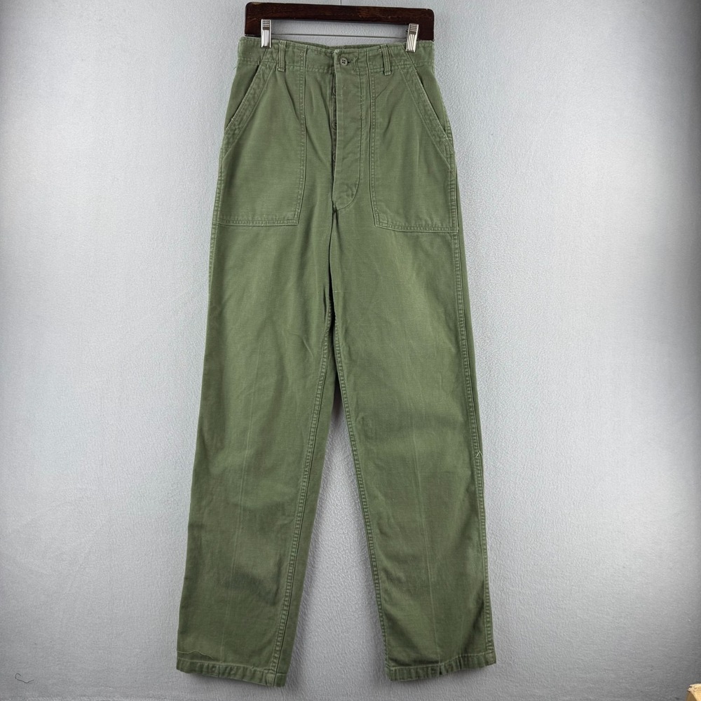 Vintage Vietnam War OG 107 Pants Fits 28x34 Baker 60s Sateen Fatigue Green